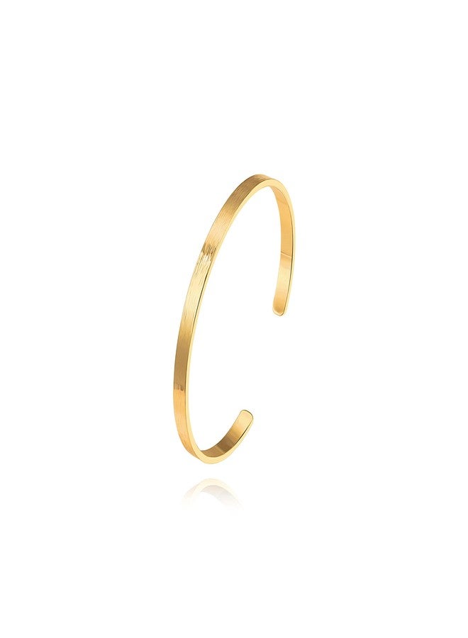 POTESSA Gold Thin Cuff Bracelet 18K Gold Plated Brushed Finish Open Bangle Jewelry Gift for Women - Image 1